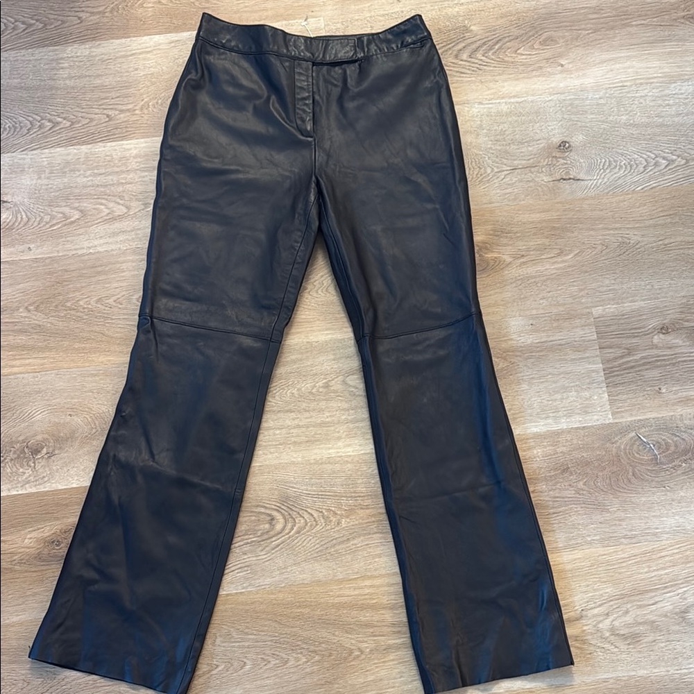 Alfani 100% Leather - Women’s Black Classic Leather Straight-Leg Pants Size 8